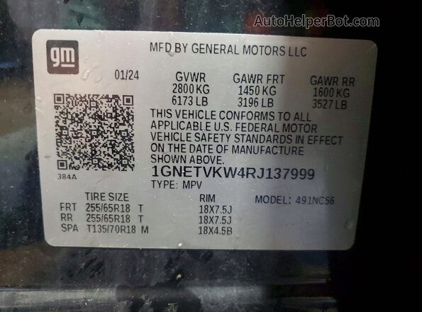 1GNETVKW4RJ137999 2024 CHEVROLET TRAVERSE Black VIN կոդի պիտակի տեսք