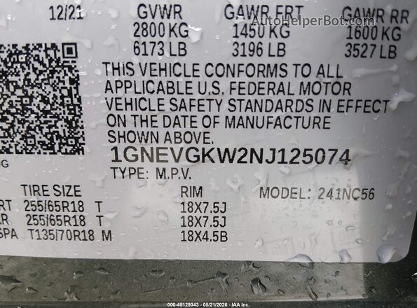 1GNEVGKW2NJ125074 2022 CHEVROLET TRAVERSE Green Շարժիչի բաժամունքի տեսք