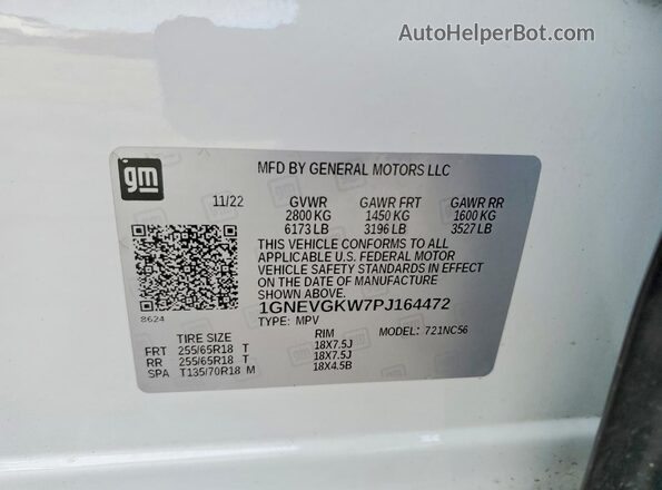 1GNEVGKW7PJ164472 2023 CHEVROLET TRAVERSE White VIN sticker view