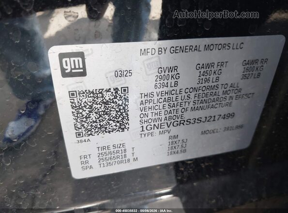 1GNEVGRS3SJ217499 2025 CHEVROLET TRAVERSE Black Vista del compartimento del motor