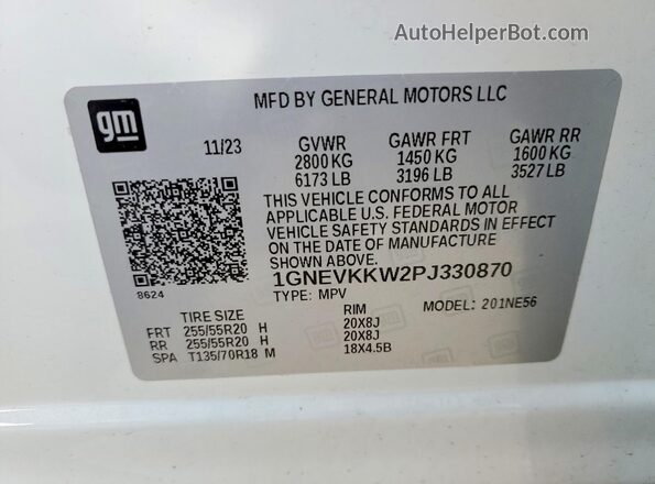 1GNEVKKW2PJ330870 2023 CHEVROLET TRAVERSE Белый 