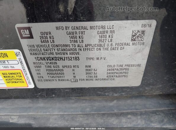 1GNKVGKD2HJ152183 2017 CHEVROLET TRAVERSE Black Engine compartment view