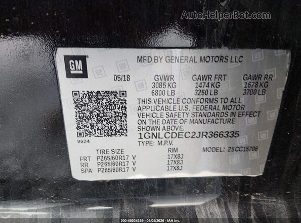 1GNLCDEC2JR366335 2018 CHEVROLET TAHOE Black Շարժիչի բաժամունքի տեսք