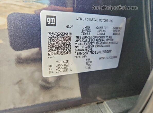 1GNS5ERD1SR183007 2025 CHEVROLET SUBURBAN Black 