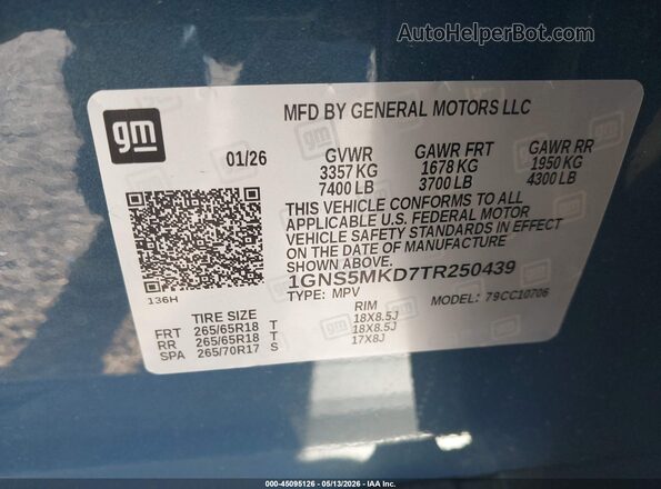 1GNS5MKD7TR250439 2026 CHEVROLET TAHOE Blue 