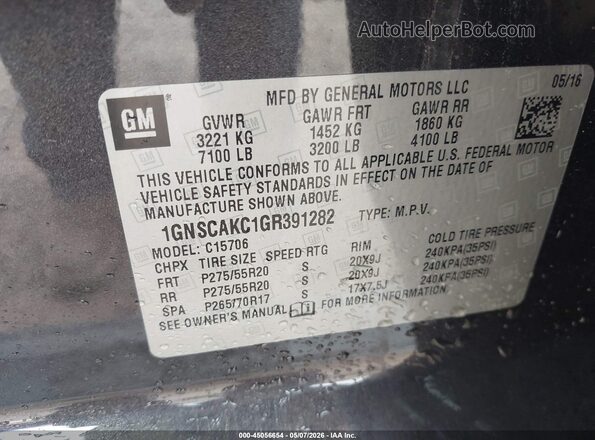 1GNSCAKC1GR391282 2016 CHEVROLET TAHOE Black ძრავის განყოფილების ხედი