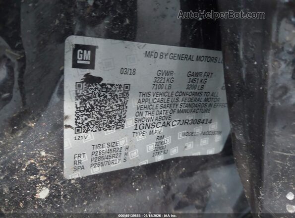 1GNSCAKC7JR308414 2018 CHEVROLET TAHOE Черный 