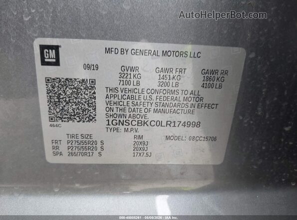 1GNSCBKC0LR174998 2020 CHEVROLET TAHOE Серый Вид подкапотного пространства