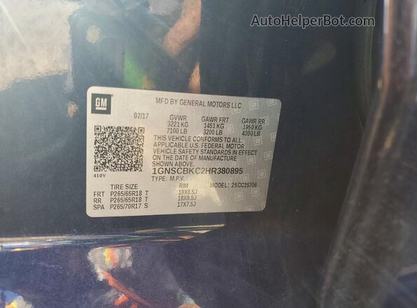 1GNSCBKC2HR380895 2017 CHEVROLET TAHOE Blue Vista de la etiqueta del VIN