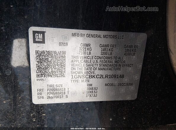 1GNSCBKC2LR109148 2020 CHEVROLET TAHOE Black Engine compartment view