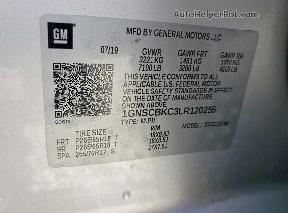 1GNSCBKC3LR120255 2020 CHEVROLET TAHOE Silver VIN կոդի պիտակի տեսք