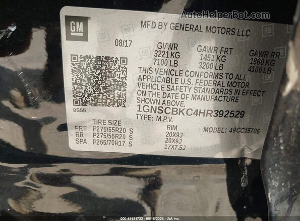 1GNSCBKC4HR392529 2017 CHEVROLET TAHOE Black Widok komory silnika
