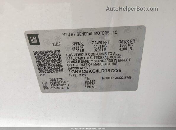 1GNSCBKC4LR187236 2020 CHEVROLET TAHOE White Widok komory silnika