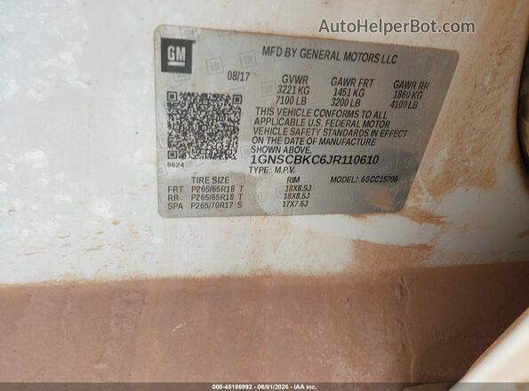 1GNSCBKC6JR110610 2018 CHEVROLET TAHOE Белый Вид подкапотного пространства