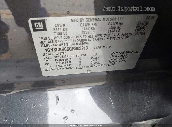 1GNSCBKC9GR403913 2016 CHEVROLET TAHOE Gray Շարժիչի բաժամունքի տեսք