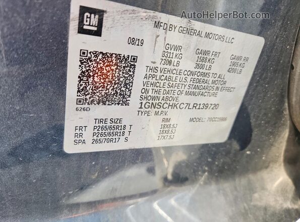 1GNSCHKC7LR139720 2020 CHEVROLET SUBURBAN Charcoal Vista de la etiqueta del VIN
