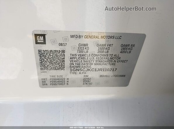 1GNSCJKC1JR110217 2018 CHEVROLET SUBURBAN White Widok komory silnika