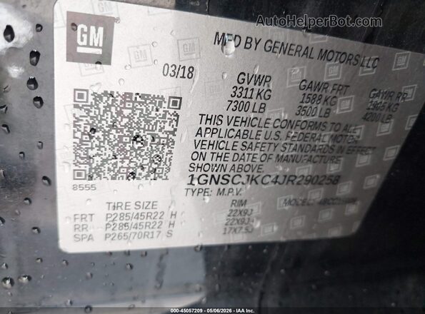 1GNSCJKC4JR290258 2018 CHEVROLET SUBURBAN Black Engine compartment view