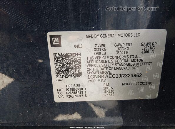 1GNSKAEC1JR323862 2018 CHEVROLET TAHOE Blue ძრავის განყოფილების ხედი