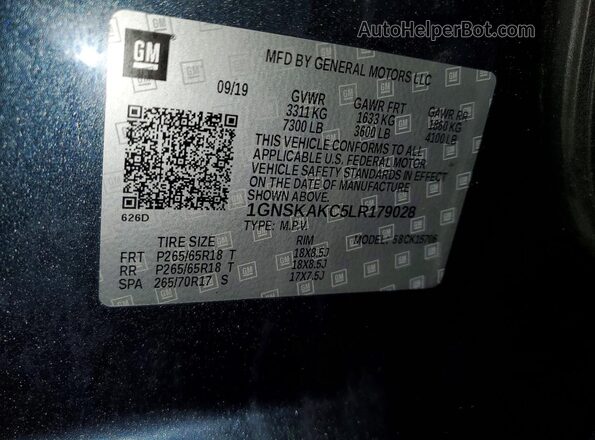 1GNSKAKC5LR179028 2020 CHEVROLET TAHOE Blue VIN կոդի պիտակի տեսք