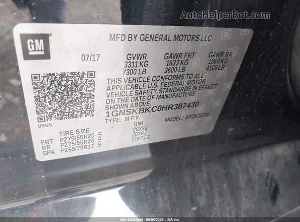 1GNSKBKC0HR387430 2017 CHEVROLET TAHOE Black Engine compartment view