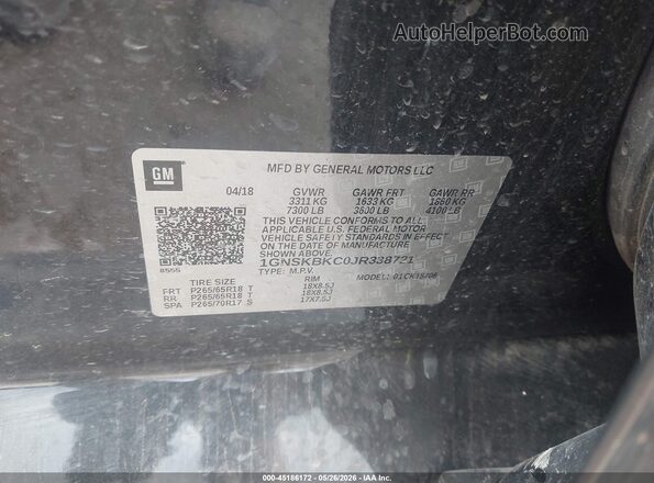 1GNSKBKC0JR338721 2018 CHEVROLET TAHOE Black ძრავის განყოფილების ხედი