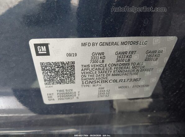 1GNSKBKC0LR173367 2020 CHEVROLET TAHOE Черный Вид подкапотного пространства