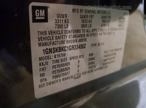1GNSKBKC1GR334962 2016 CHEVROLET TAHOE Charcoal 