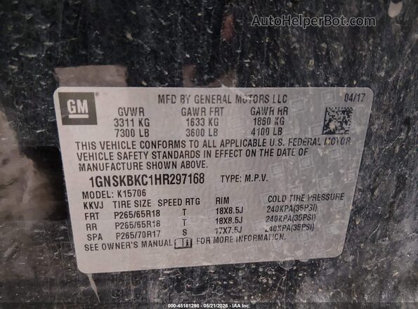1GNSKBKC1HR297168 2017 CHEVROLET TAHOE Black Շարժիչի բաժամունքի տեսք