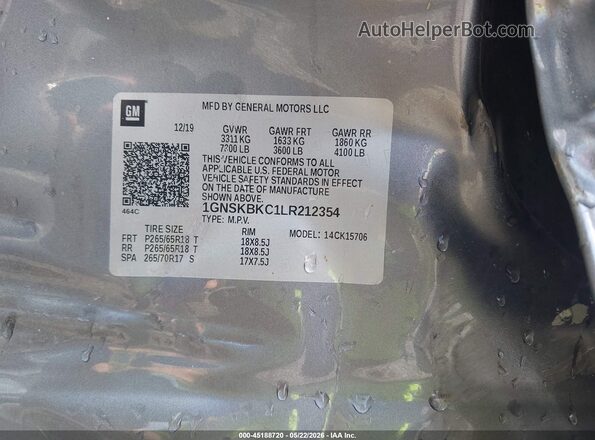 1GNSKBKC1LR212354 2020 CHEVROLET TAHOE Gray Widok komory silnika