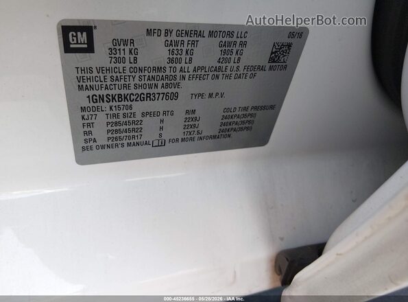 1GNSKBKC2GR377609 2016 CHEVROLET TAHOE Beige Vista del compartimento del motor