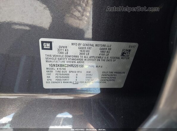 1GNSKBKC2HR226156 2017 CHEVROLET TAHOE Gray Engine compartment view