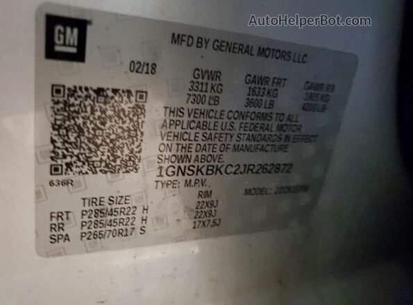 1GNSKBKC2JR262872 2018 CHEVROLET TAHOE Silver 
