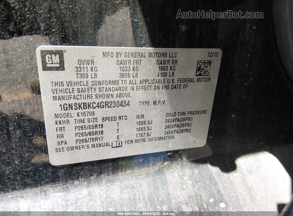 1GNSKBKC4GR230434 2016 CHEVROLET TAHOE Black Շարժիչի բաժամունքի տեսք
