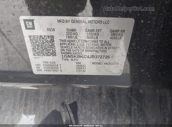 1GNSKBKC4JR372726 2018 CHEVROLET TAHOE Gray Engine compartment view