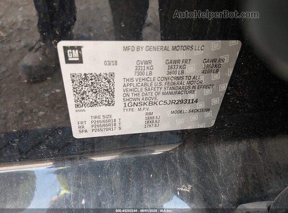 1GNSKBKC5JR293114 2018 CHEVROLET TAHOE Black Engine compartment view