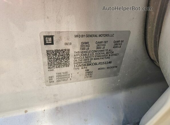 1GNSKBKC6LR151146 2020 CHEVROLET TAHOE Silver Вид наклейки з VIN-кодом