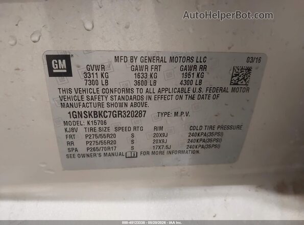 1GNSKBKC7GR320287 2016 CHEVROLET TAHOE Gold Widok komory silnika