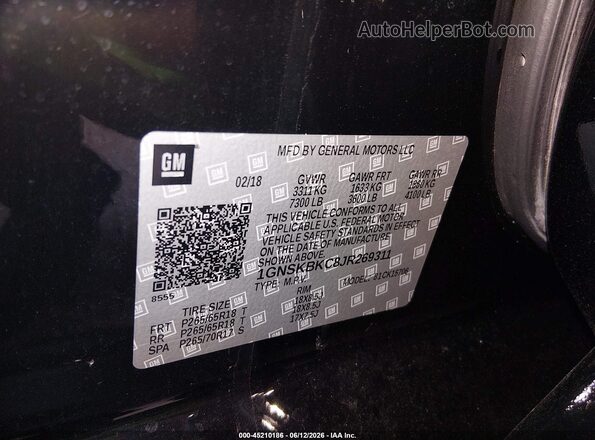 1GNSKBKC8JR269311 2018 CHEVROLET TAHOE Black Vista del compartimento del motor