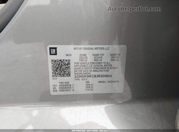 1GNSKBKC8JR325814 2018 CHEVROLET TAHOE Beige Widok komory silnika