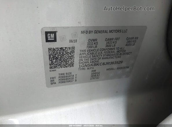 1GNSKBKC8JR393529 2018 CHEVROLET TAHOE Silver Շարժիչի բաժամունքի տեսք