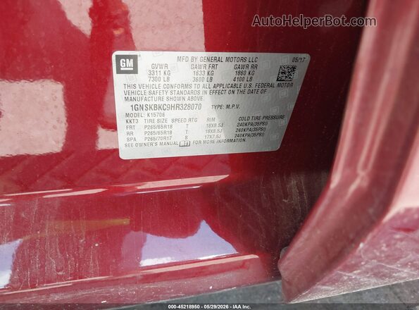 1GNSKBKC9HR328070 2017 CHEVROLET TAHOE Burgundy Widok komory silnika