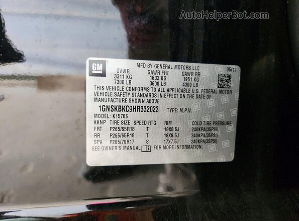1GNSKBKC9HR332023 2017 CHEVROLET TAHOE Black 