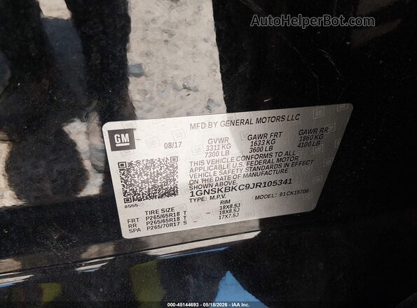 1GNSKBKC9JR105341 2018 CHEVROLET TAHOE Black Engine compartment view