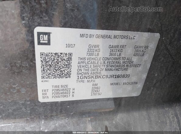 1GNSKBKC9JR160839 2018 CHEVROLET TAHOE Burgundy Շարժիչի բաժամունքի տեսք