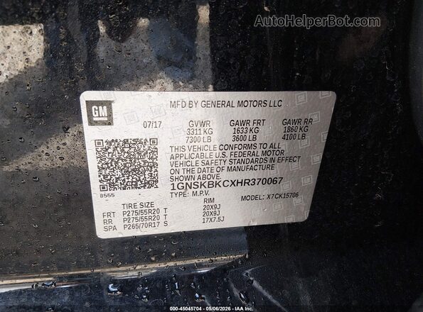 1GNSKBKCXHR370067 2017 CHEVROLET TAHOE Black Widok komory silnika
