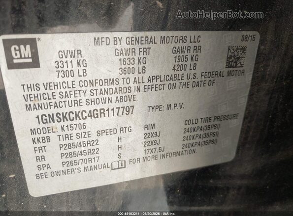 1GNSKCKC4GR117797 2016 CHEVROLET TAHOE Черный Вид подкапотного пространства