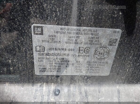 1GNSKCKC6GR407698 2016 CHEVROLET TAHOE Black Вид підкапотного простору