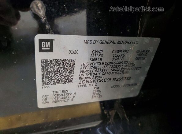 1GNSKCKC9LR255233 2020 CHEVROLET TAHOE Black VIN կոդի պիտակի տեսք