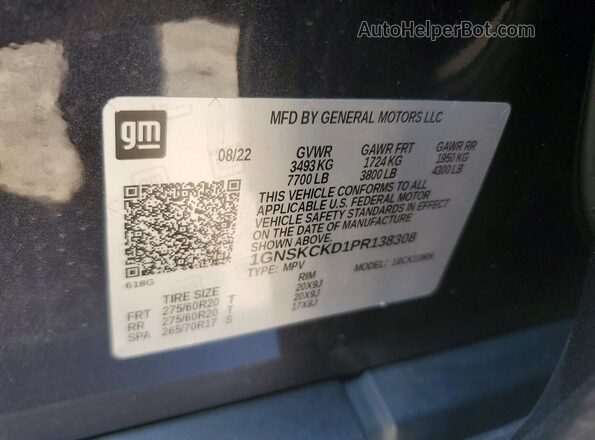 1GNSKCKD1PR138308 2023 CHEVROLET SUBURBAN Charcoal VIN sticker view